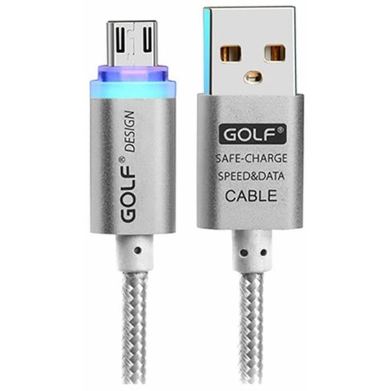 Кабель Golf USB Cable to microUSB Braided with LED 1m Silver (GC-12M)