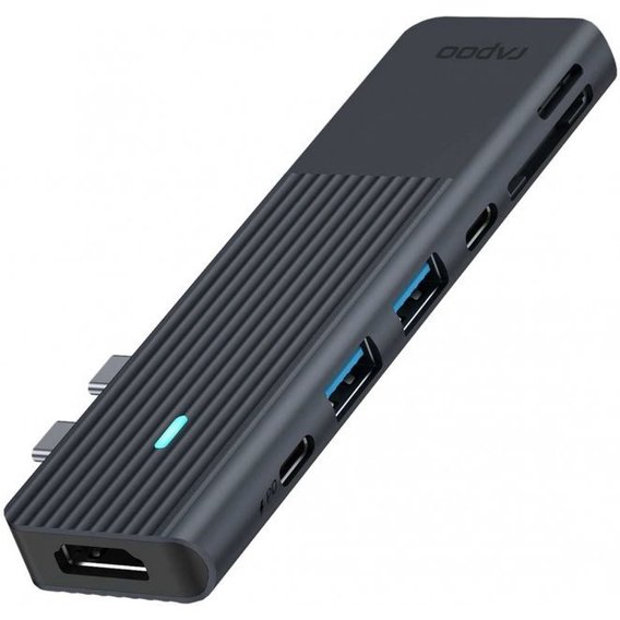 Адаптер Rapoo Adapter UCM-2003 Dual USB-C to 2xUSB-C+2xUSB3.0+HDMI+SD+MicroSD Black