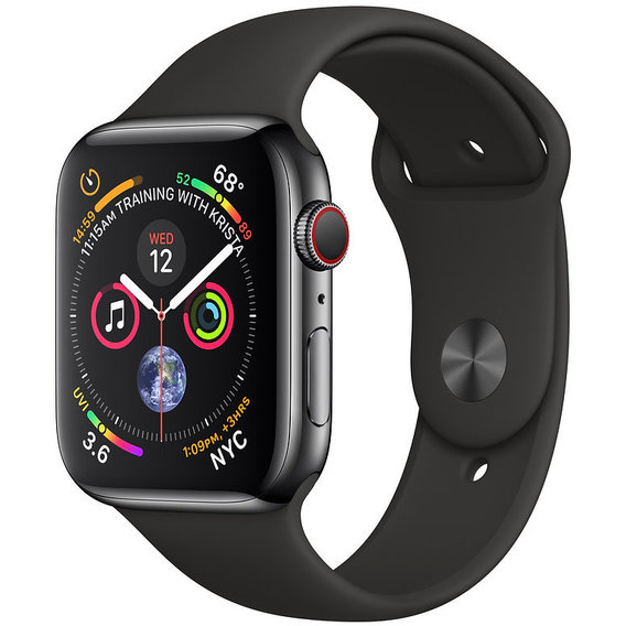 Apple Watch Series 4 44mm GPS+LTE Space Black Stainless Steel Case with Black Sport Band (MTV52, MTX22)