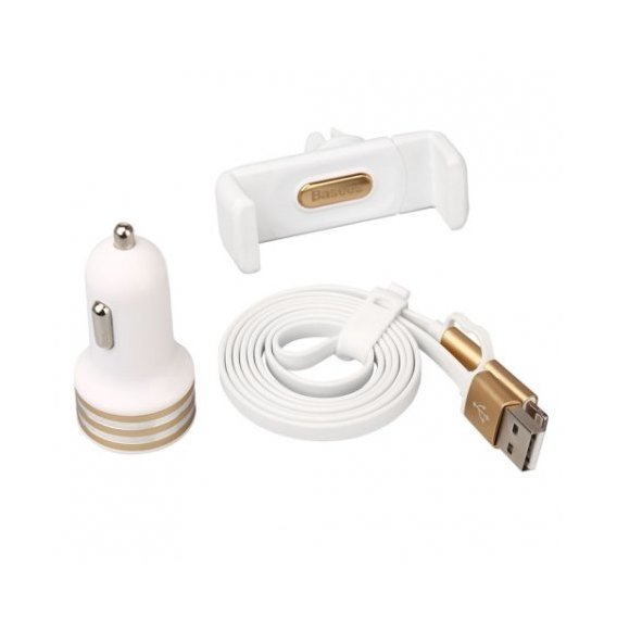 Зарядное устройство Baseus Charging Kit 3in1 2.4A with Car Holder White