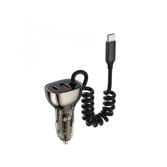 Зарядное устройство WIWU Car Charger USB+USB-C Geek Wi-QC016 90W Black with lightning cable