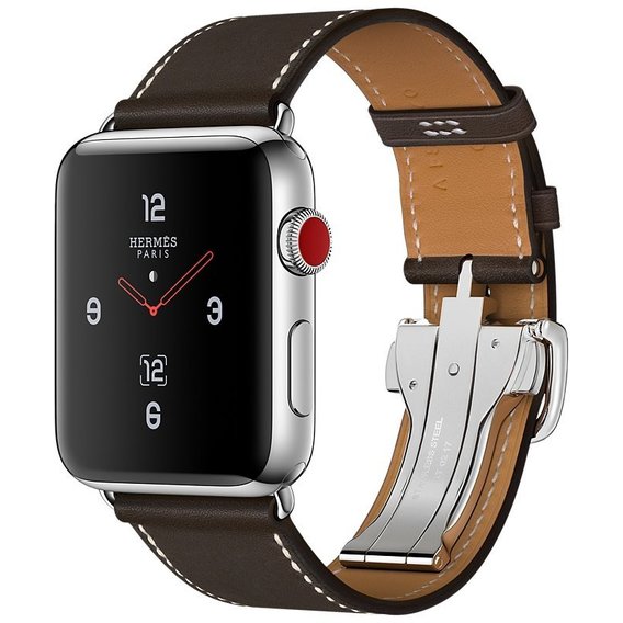 Apple Watch Series 3 Hermes 42mm GPS+LTE Stainless Steel Case with Ébène Barenia Leather Single Tour Deployment Buckle