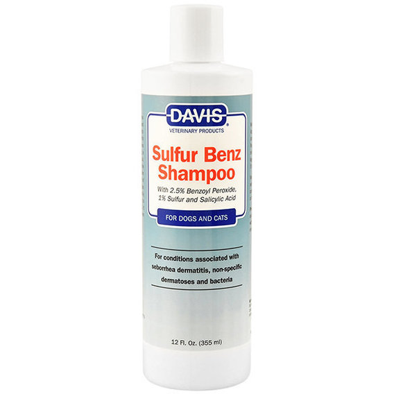 Шампунь Davis Sulfur Benz Shampoo для собак і котів із захворюваннями шкіри, з пероксидом бензоїлу, сірої, саліцилової кислотою 355 мл (52296)