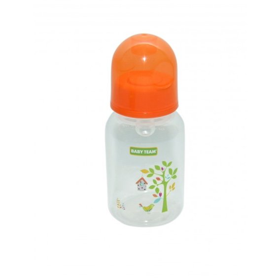 Бутылочка с силиконовой соской Baby Team 125 мл 0+ (1400 оранжевый)
