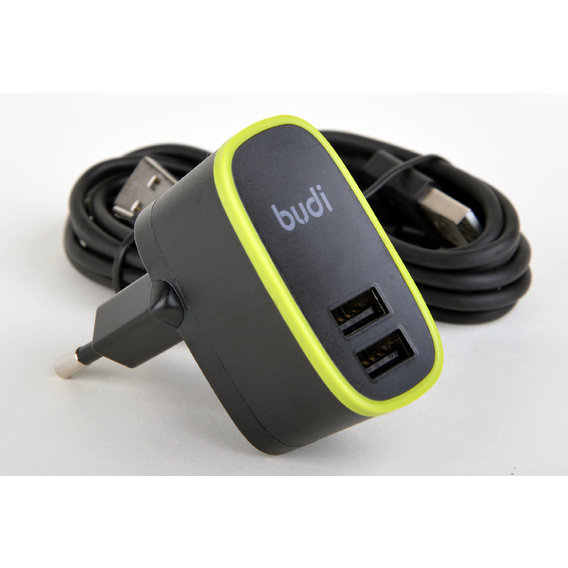 Зарядное устройство Budi Wall Charger 2xUSB 2.4A with microUSB and Lightning Cable Black (M8J056E-BLK)