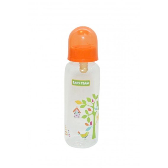 Бутылочка с латексной соской Baby Team 250 мл 0+ (1310 оранжевый)