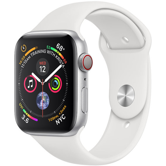 Apple Watch Series 4 44mm GPS+LTE Silver Aluminum Case with White Sport Band (MTUU2, MTVR2)