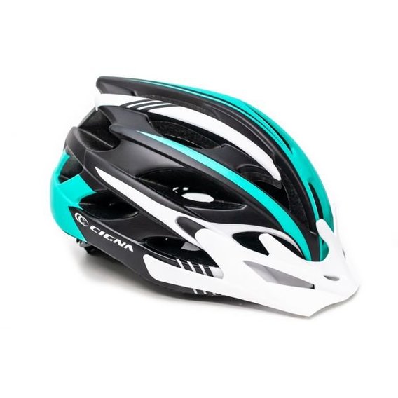 Шлем велосипедный с белым козырьком СIGNA WT-016 черно-бело-бирюзовый HEAD-038