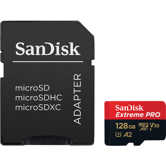 Карта памяти SanDisk 128GB microSD C10 UHS-I U3 Extreme Pro V30 + SD (SDSQXCD-128G-GN6MA)