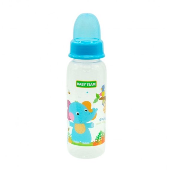 Бутылочка с силиконовой соской Baby Team 250 мл (1120 голубой)
