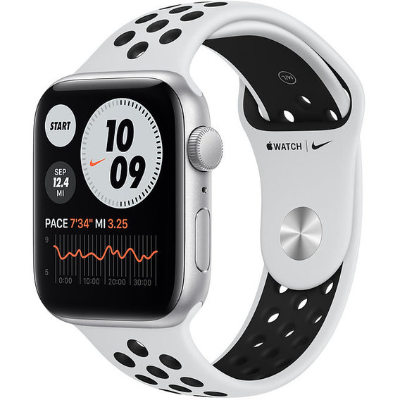 Apple Watch Nike SE 44mm GPS Silver Aluminum Case with Pure Platinum/Black Nike Sport Band (MYYH2, MYYH2, MKQ73)