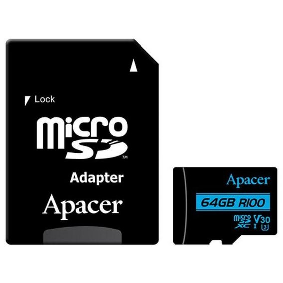Карта памяти Apacer 64GB microSDXC Сlass 10 UHS-I U3 V30 + adapter (AP64GMCSX10U7-R)