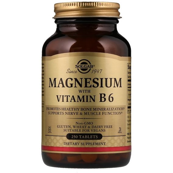 Solgar Magnesium, with Vitamin B6, 250 Tablets Магній, вітамін В6