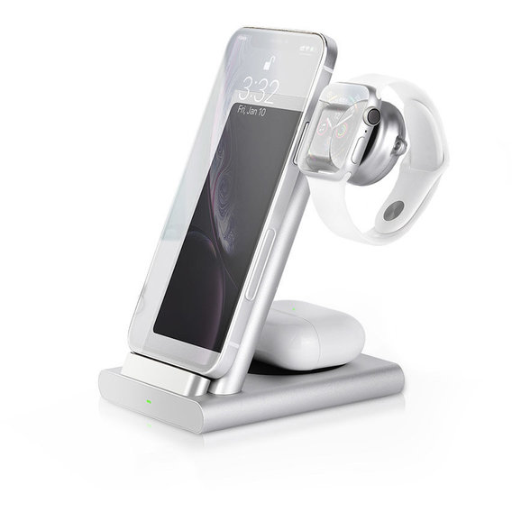 Зарядное устройство COTEetCI Wireless Charger Stand WS-20 Silver (CS5700-TS) for Apple iPhone, Apple Watch and Apple AirPods