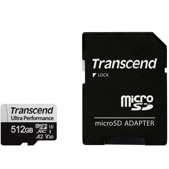 Карта памяти Transcend 512GB microSDXC Class 10 UHS-I U3 A2 V30 + adapter (TS512GUSD340S)