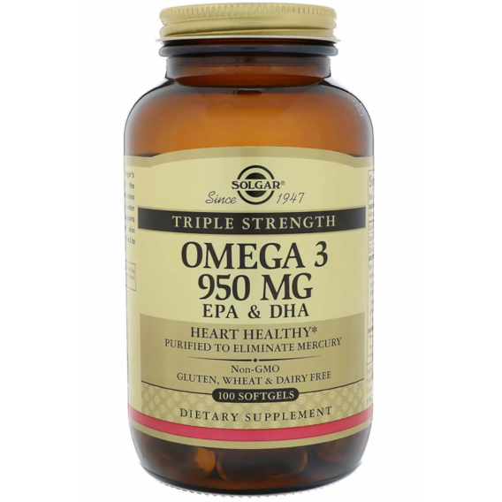 Solgar Omega-3 EPA & DHA, Triple Strength, 950 mg, 100 Softgels Омега-3 ЕПК і докозагексановая кислота