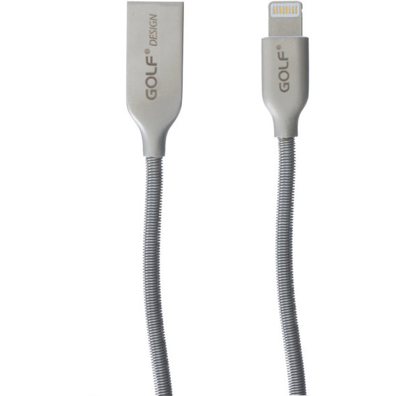 Кабель Golf USB Cable to Lightning Kirsite Metal Spring 1m Silver (GF-36i)