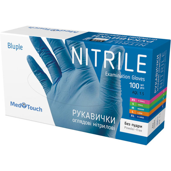 Перчатки одноразовые MedTouch нитриловые без пудры, синие, L, 100 шт.