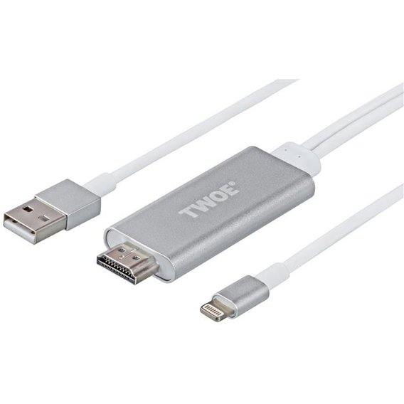 Кабель 2E Lightning to HDMI+USB Cable 2m Aluminum Shell (2EW-2327)
