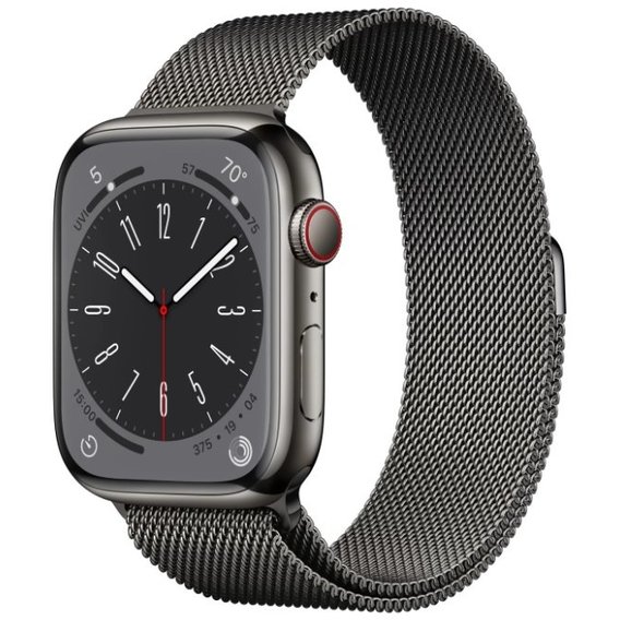 Apple Watch Series 8 45mm GPS+LTE Graphite Stainless Steel Case with  Graphite Milanese Loop (MNKW3/MNKX3)