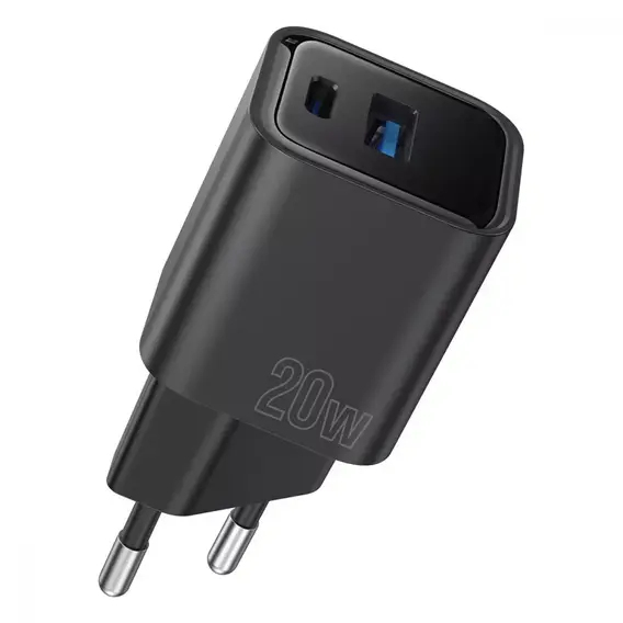 Зарядний пристрій Proove Wall Charger USB-C+USB Silicone Power Plus 20W Black