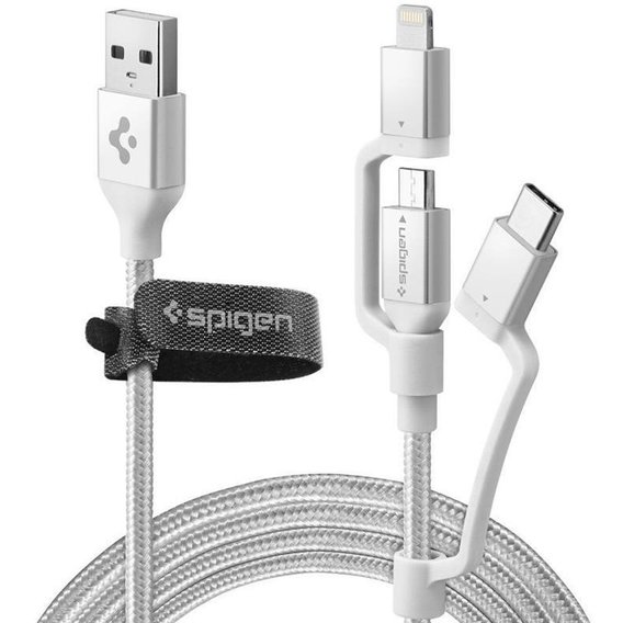Кабель Spigen USB Cable to Lightning/microUSB/USB-C Essential C10i3 1.5m White (000CB23017)