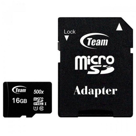 Карта памяти Team 16GB microSDHC Class 10 UHS-I U1 500X + adapter (TUSDH16GCL10U03)