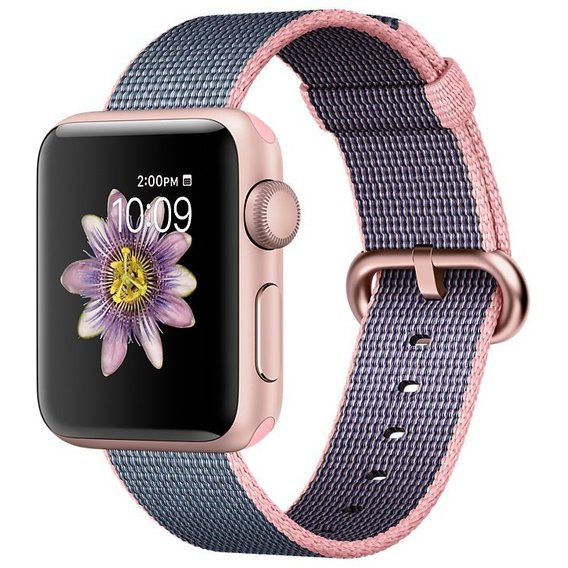 Apple Watch Series 2 38mm Rose Gold Aluminum Case with Light Pink/Midnight Blue Woven Nylon Band (MNP02)