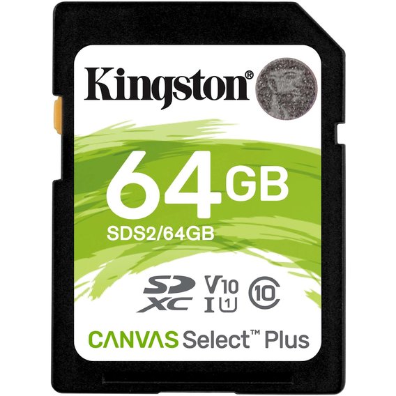 Карта памяти Kingston 64GB SDXC Class 10 UHS-I U1 V10 Canvas Select Plus (SDS2/64GB)