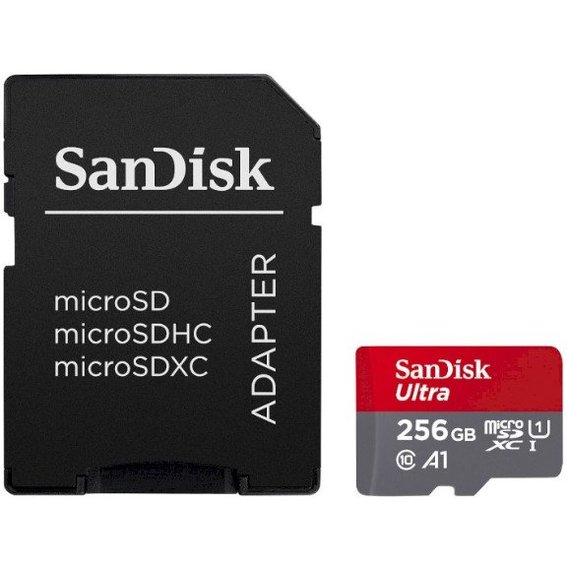 Карта памяти SanDisk 256GB microSDXC Ultra Class 10 UHS-I (U1) V10 A1 + адаптер (SDSQUAC-256G-GN6MA)