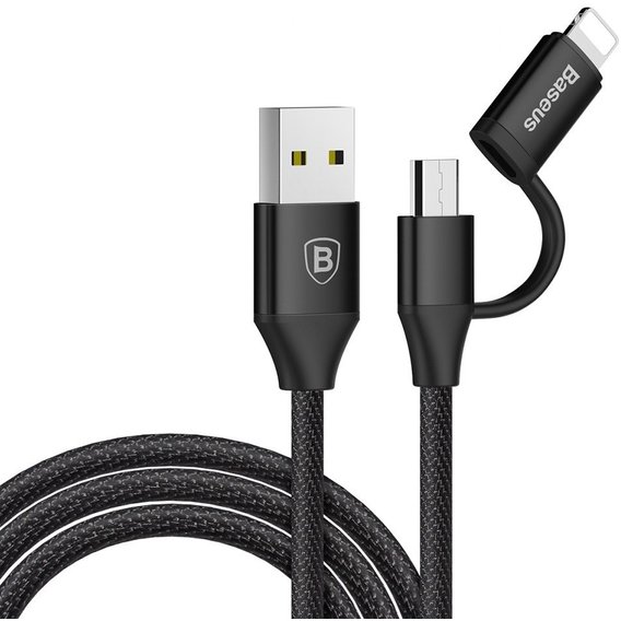 Кабель Baseus USB Cable to Lightning/microUSB Yiven 1m Black (CAMLYW-01)