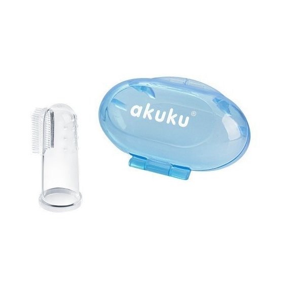 Силиконовая зубная щетка и массажер для десен Akuku голубой чехол (A0263)