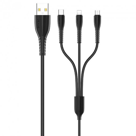Кабель Usams USB Cable to Lightning/microUSB/USB-C 3in1 Combo 1m Black (US-SJ367)