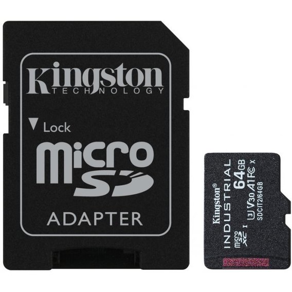 Карта памяти Kingston 64GB microSDXC class 10 UHS-I V30 A1 + adapter (SDCIT2/64GB)