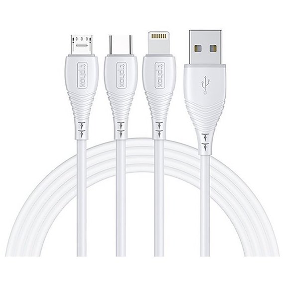 Кабель T-PHOX USB Cable to Lightning/microUSB/USB-C 3A 1.2m White (T-F831 White)