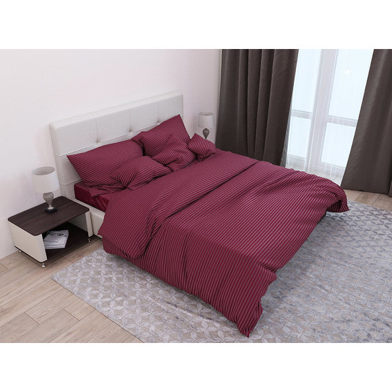 Комплект постельного белья SoundSleep Stripe Bordo сатин-страйп евро (93666411)