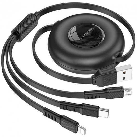 Кабель Borofone USB Cable to Micro USB/Lightning/Type-C 1m Black (BX74)