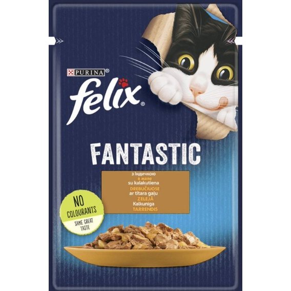 Влажный корм FELIX Fantastic для взрослых котов кусочки в желе с индейкой 26х85 г (7613039832516)