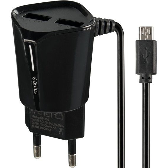 Зарядное устройство Gelius USB Wall Charger 2xUSB Pro Edition Auto ID 2.4A with microUSB Cable Black