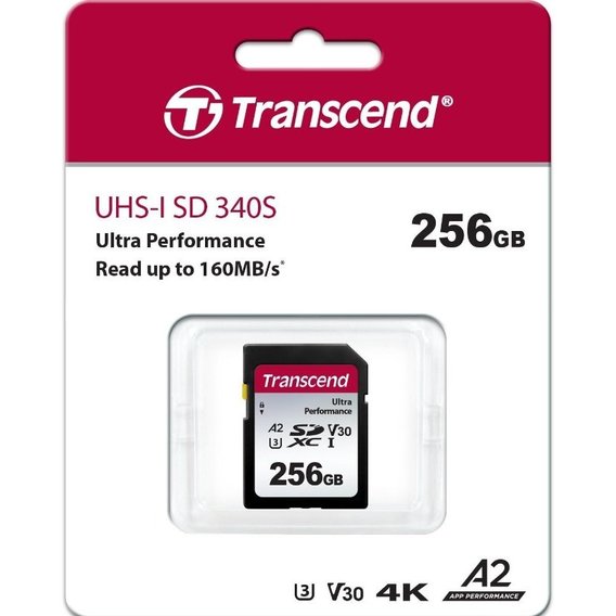 Карта памяти Transcend 256GB SDXC C10 UHS-I U3 A2 (TS256GSDC340S)