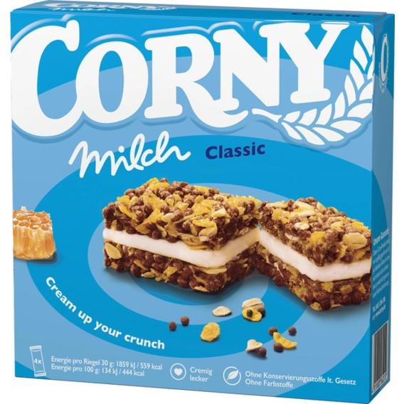 Упаковка злакових батончиків Corny з молочно-кремовою начинкою 4х30 г (4011800562212)