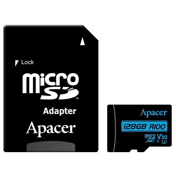 Карта памяти Apacer 128GB microSDXC Class 10 UHS-I U3 V30 + adapter (AP128GMCSX10U7-R)