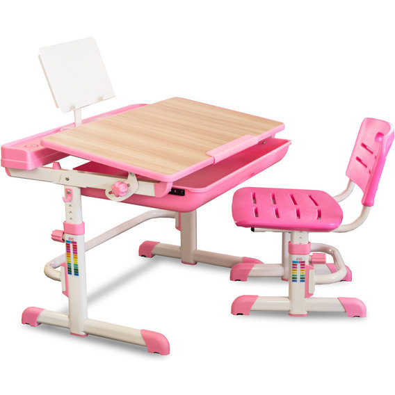 Комплект Evo-kids (стул+стол+полка) Evo-04 P клен (XL) Pink - столешница клен / цвет пластика розовый