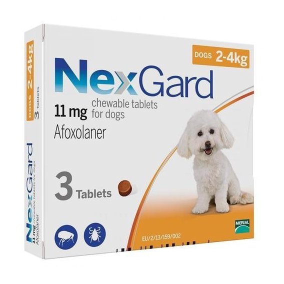 

Таблетки Merial NexGard от блох и клещей для собак Afoxolaner 11.3 мг 1х3 шт. 2-4 кг., цена за 1 таб.