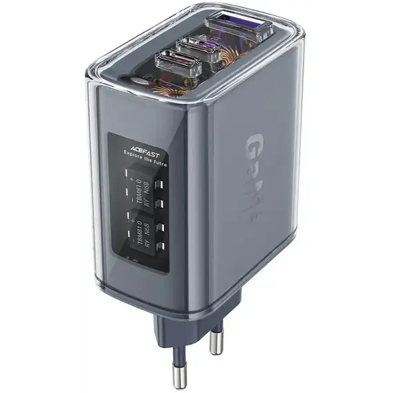 Зарядное устройство Acefast Wall Charger 2xUSB-C+USB A45 GaN 65W Gray