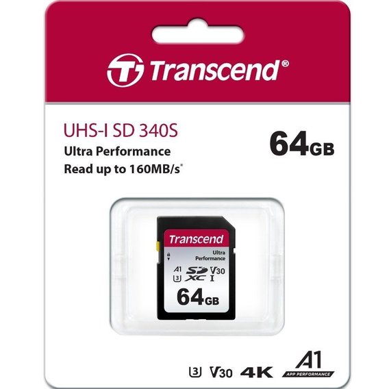 Карта памяти Transcend 64GB SDXC C10 UHS-I U3 (TS64GSDC340S)