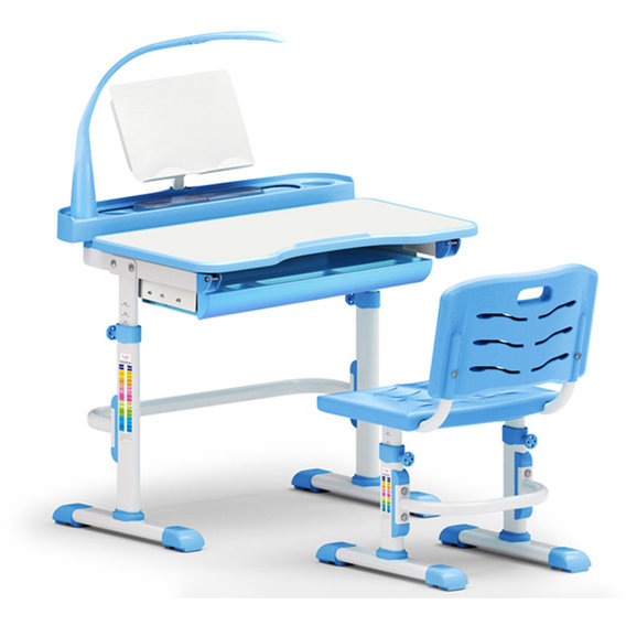 Комплект Evo-kids (стул+стол+полка+лампа) Evo-18 BL (Blue) с лампой - столешница белая / цвет пластика голубой