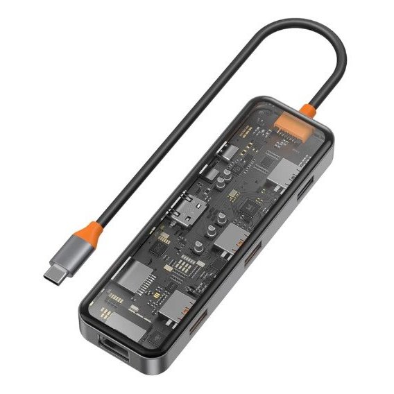 Адаптер WIWU Adapter Cyber 8in1 USB-C to 3xUSB3.0+HDMI+RJ45+USB-C+SD/MicroSD Space Gray