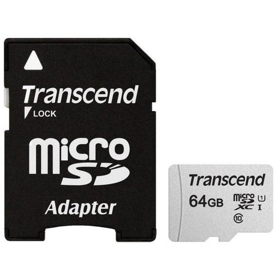 Карта памяти Transcend 64GB microSDXC Class 10 UHS-I U1 + adapter (TS64GUSD300S-A)