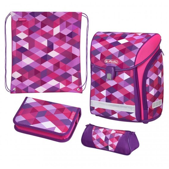 Ранец школьный укомплектованный Herlitz MIDI PLUS Cubes Pink Кубики розовые (50022083)